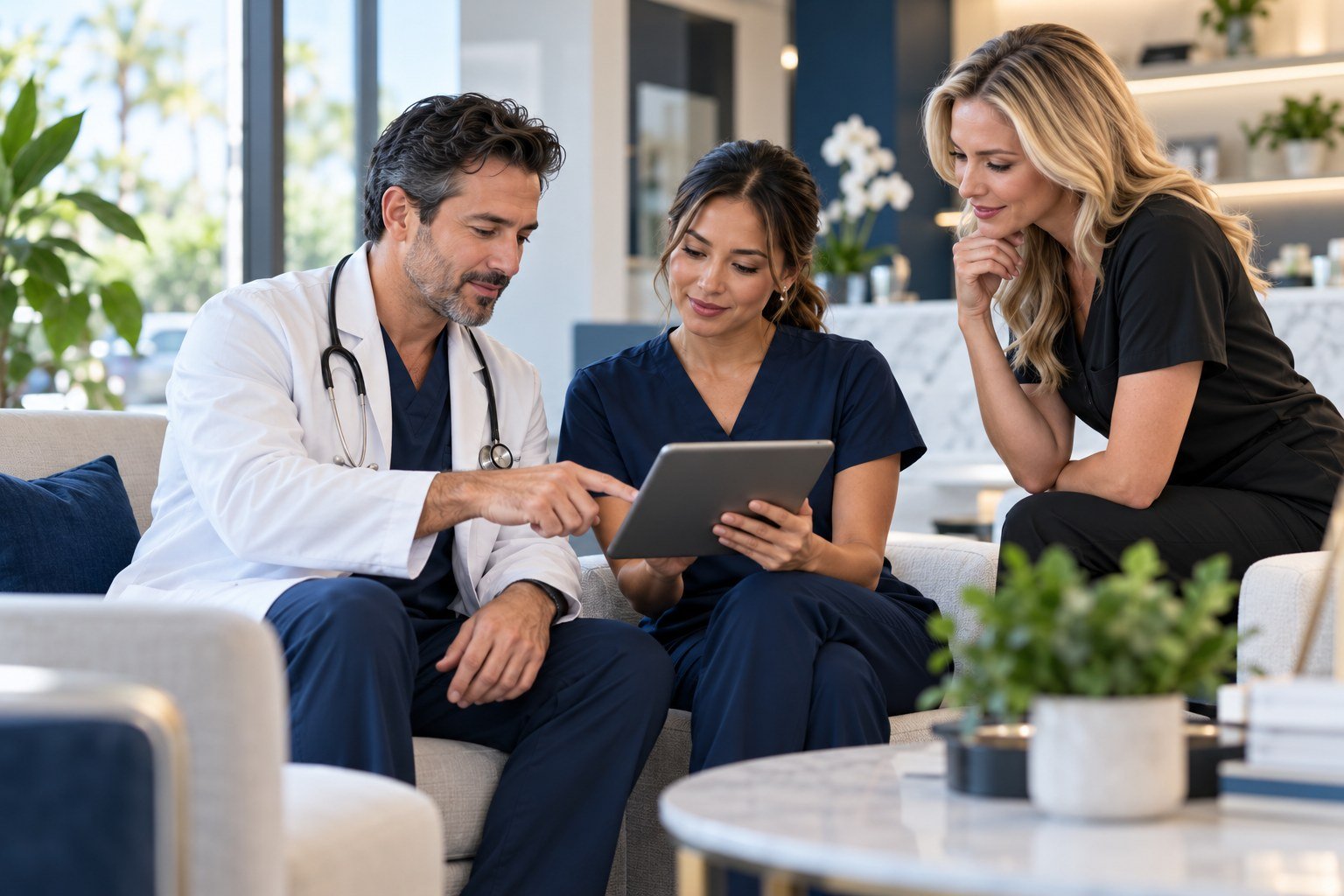 Healthcare professionals reviewing a digital plan together